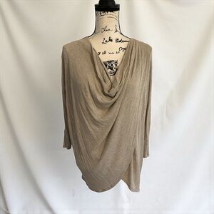 Hailey & Co. Women’s Cowl neck asymmetrical top taupe Size Small